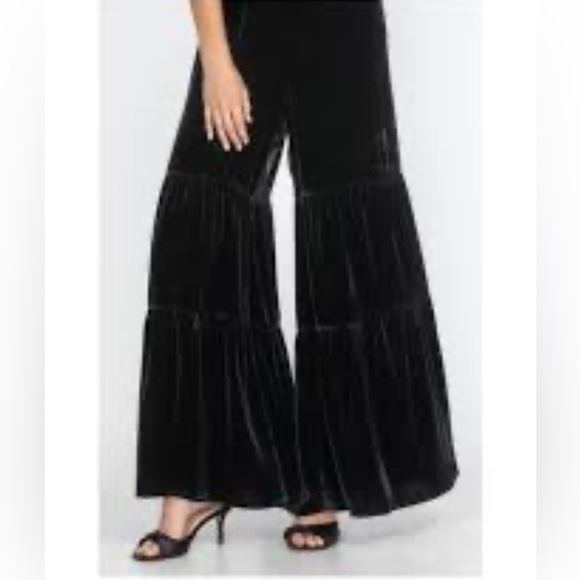 Johnny Was Katya Tiered Velvet Wide-Leg Pants - Picture 1 of 3